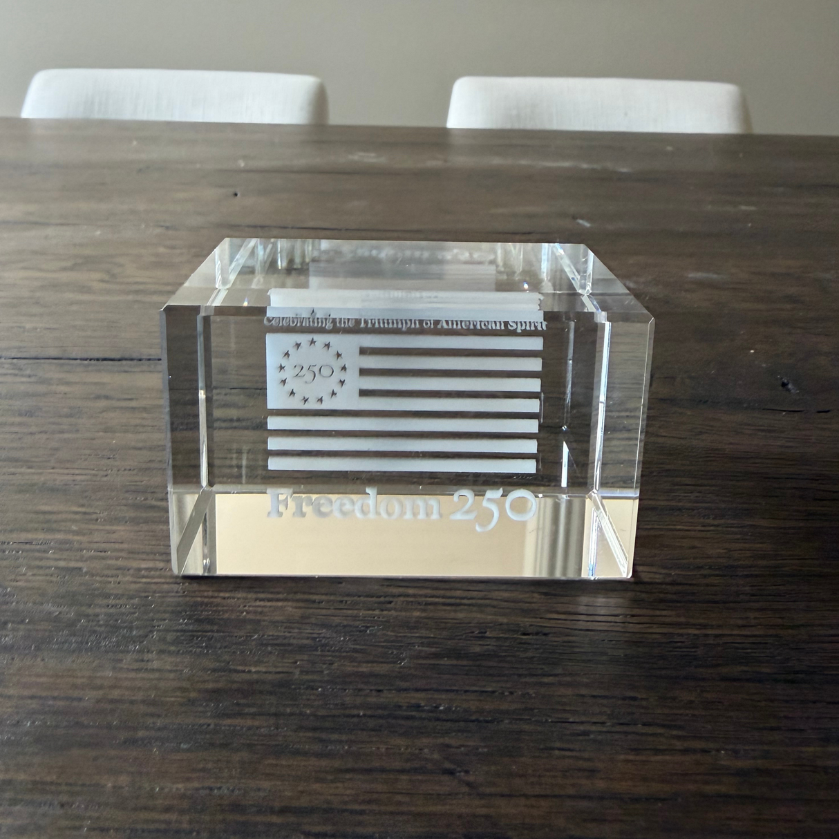 Official Freedom 250 Crystal Paper Weight Desk Accessory
