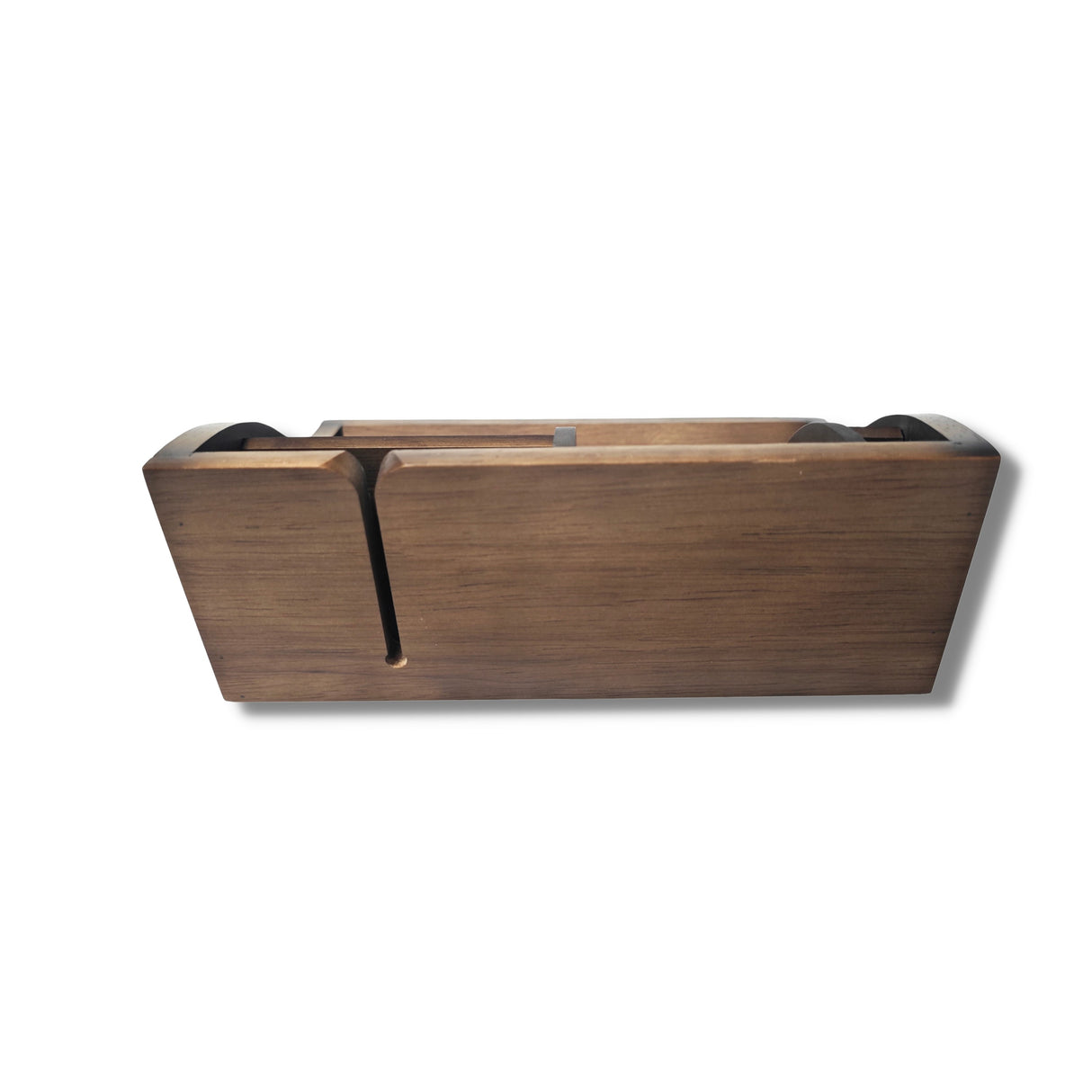 Storus Smart Valet Tray in walnut finish back view shown emplty