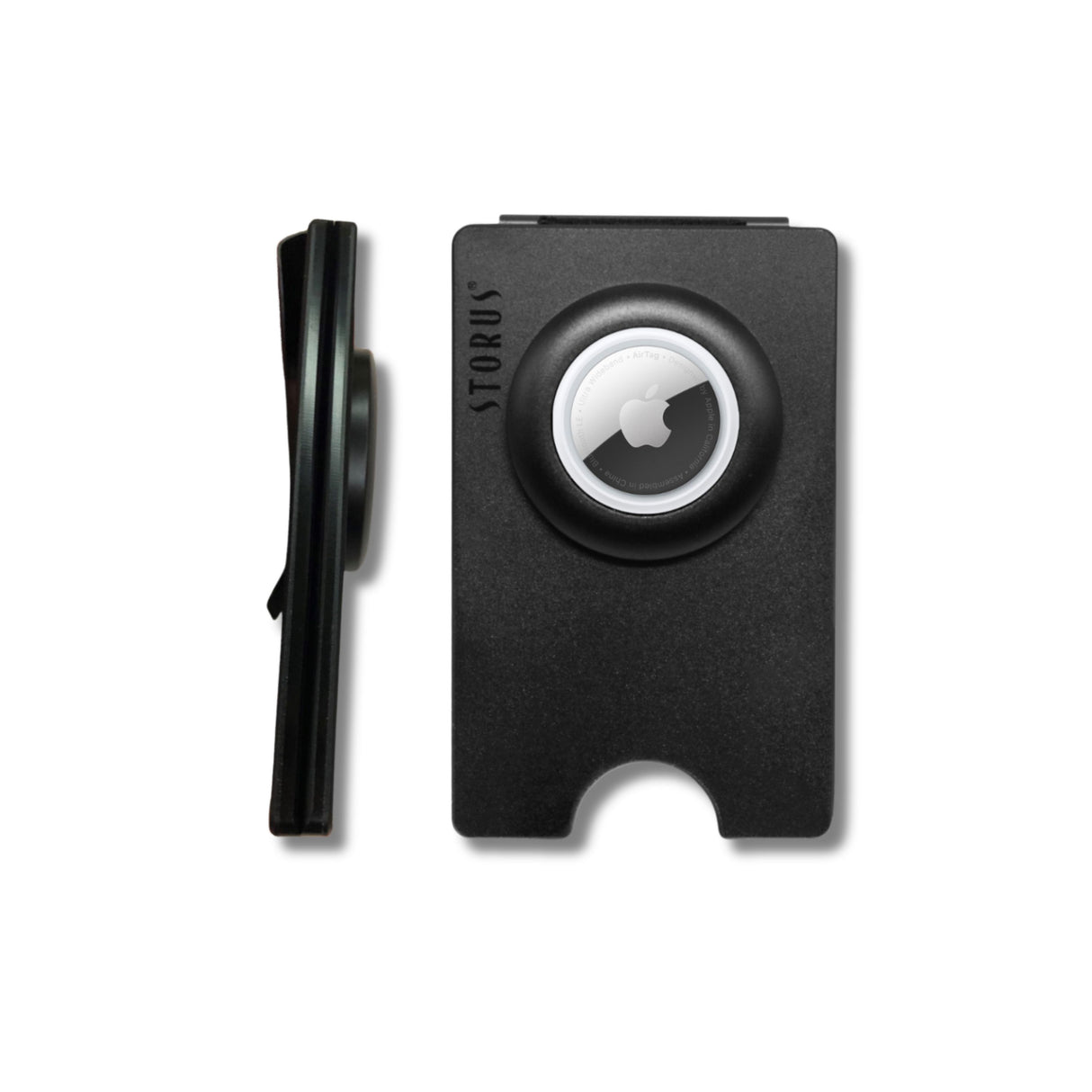 Storus Smart Wallet Trackable with AirTag compartment shown how thin it is