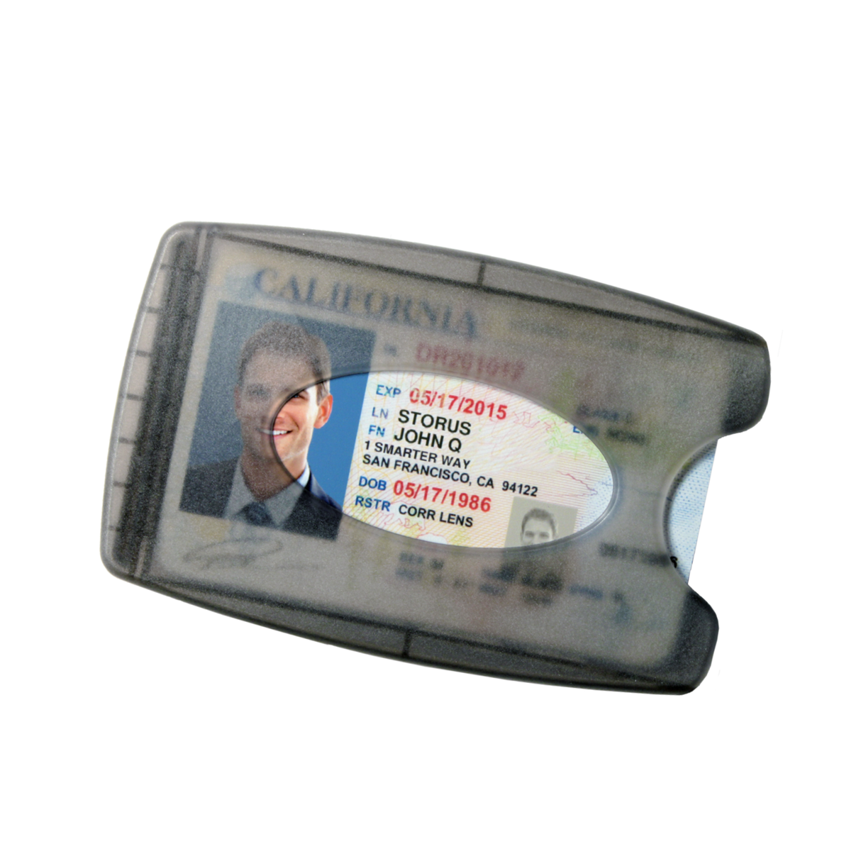 Storus® Smart Money Clip® - Lite Charcoal - with driver's license showing - #ScottKaminski #Storus #MoneyClip #SlimClip #bestmoneyclip #groomsmengifts #gifts #wedding #fathersday #golf #Swag #Love
