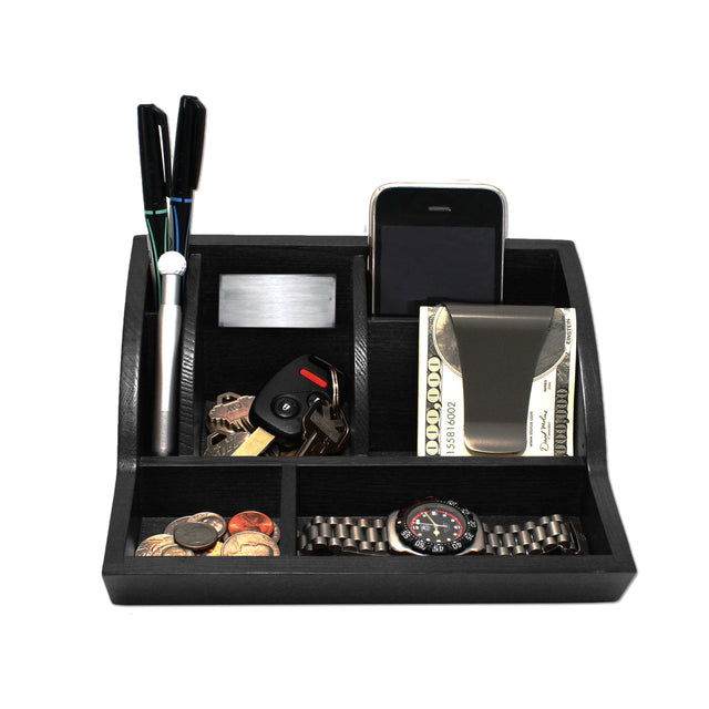 Storus® Smart Valet Tray® - Black - front - for men or women, dresser, nightstand or desk - #ScottKaminski #Storus #MoneyClip #SlimClip #bestmoneyclip #groomsmengifts #gifts #wedding #fathersday #golf #Swag #Love