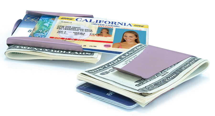 Smart Money Clip purple finish - front and back shown side by side