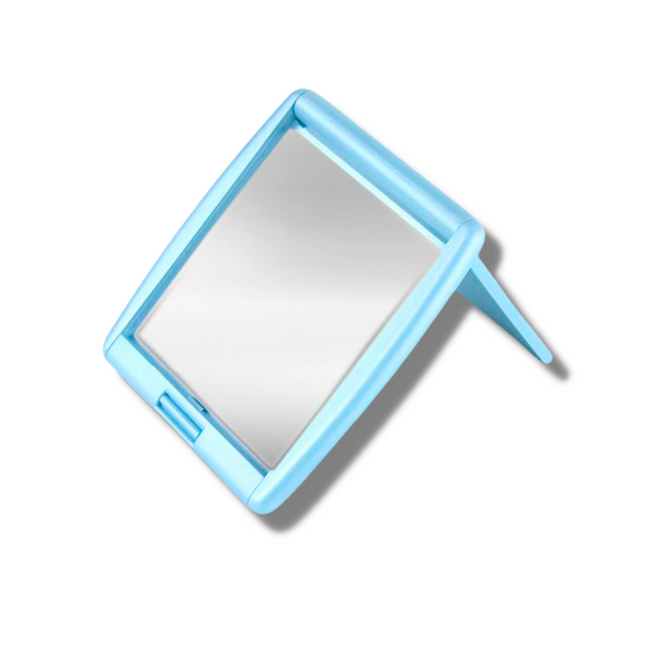 Storus 2-Faced Compact Mirror in blue color 2x side shown