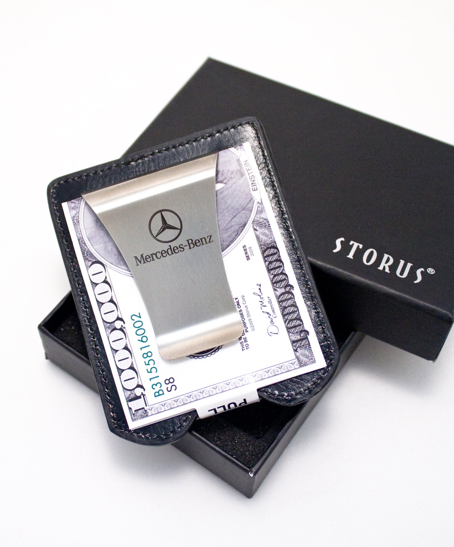 Smart Money Clip Leather - black - next to gift box