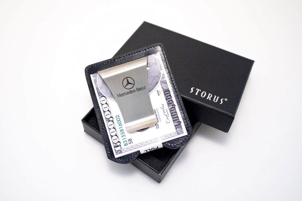 Smart Money Clip Leather - black - next to gift box