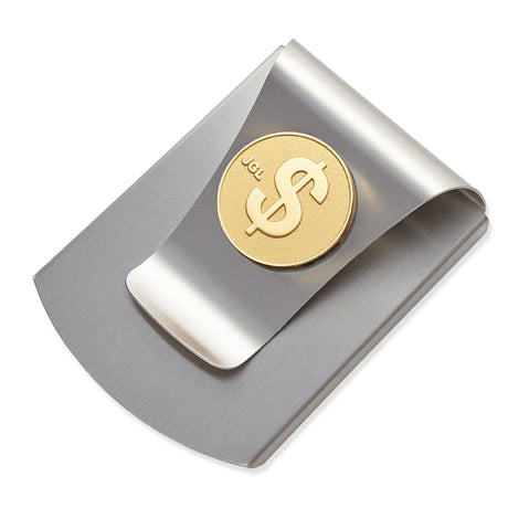 Storus® Smart Money Clip® - Brushed Stainless with gold $ Sign medallion - #Storus #ScottKaminski #MoneyClip #SlimClip #bestmoneyclip #groomsmangifts #Swag #Love #trump #President