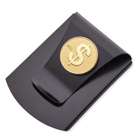 Storus® Smart Money Clip® Brushed Matte Black with gold $ Sign Medallion shown - #ScottKaminski #Storus #MoneyClip #SlimClip #bestmoneyclip #groomsmangifts #Swag #Love #trump #President