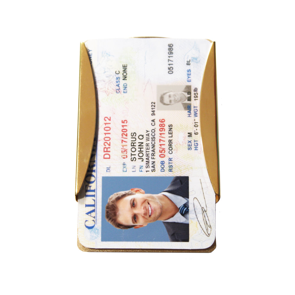 Smart Money Clip Gold channel side with driver's license inside
