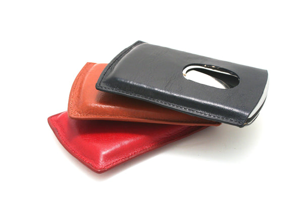 Storus metal Smart Card Case with leather covers front side with thumb hole and ID inside 3 colors