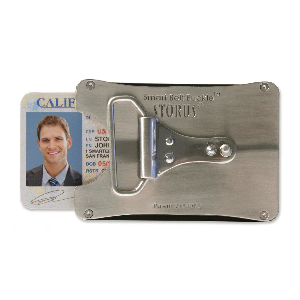 Storus Smart Belt Buckle™ back view of ID sliding out