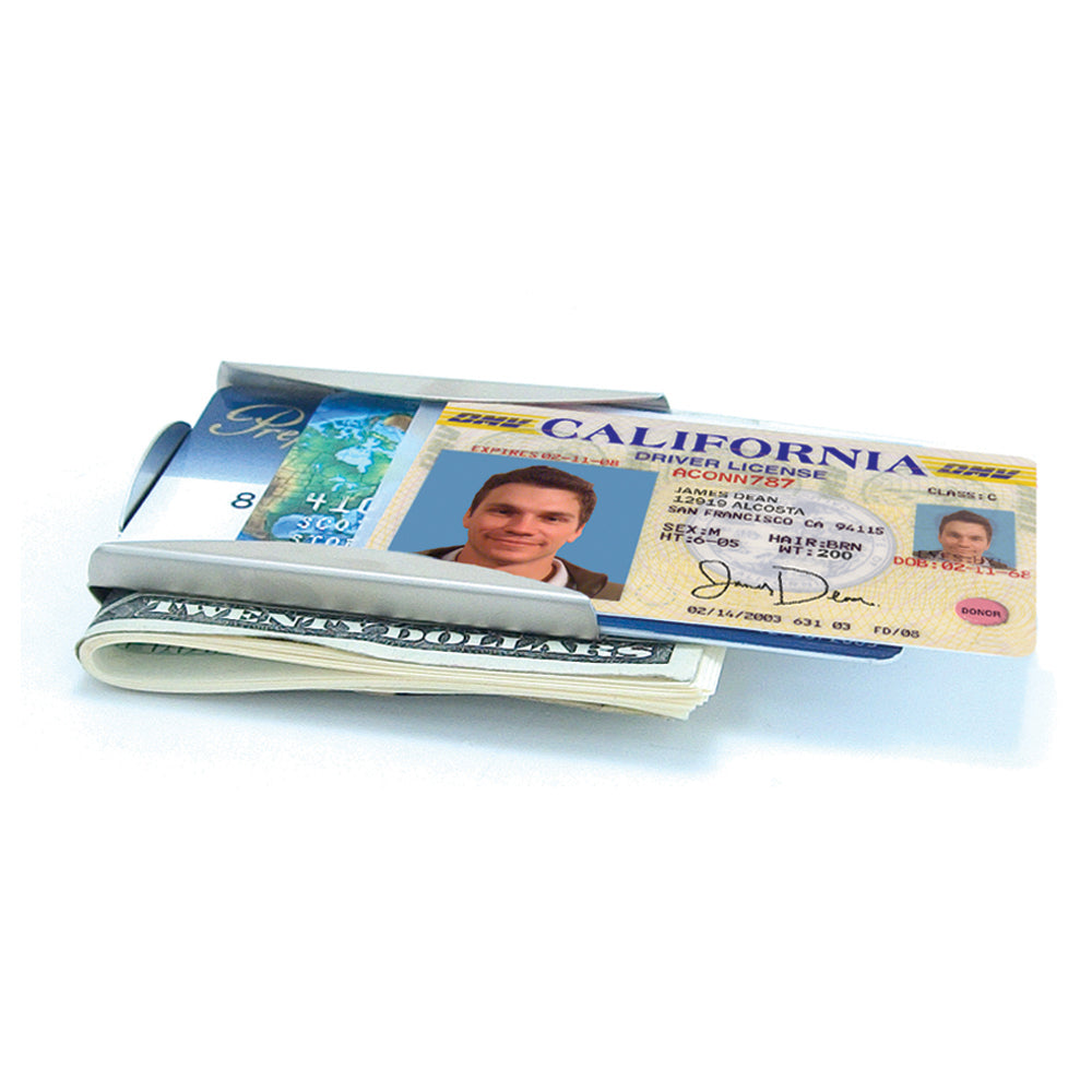 Smart Money Clip Titanium finish - cards sliding out of card side