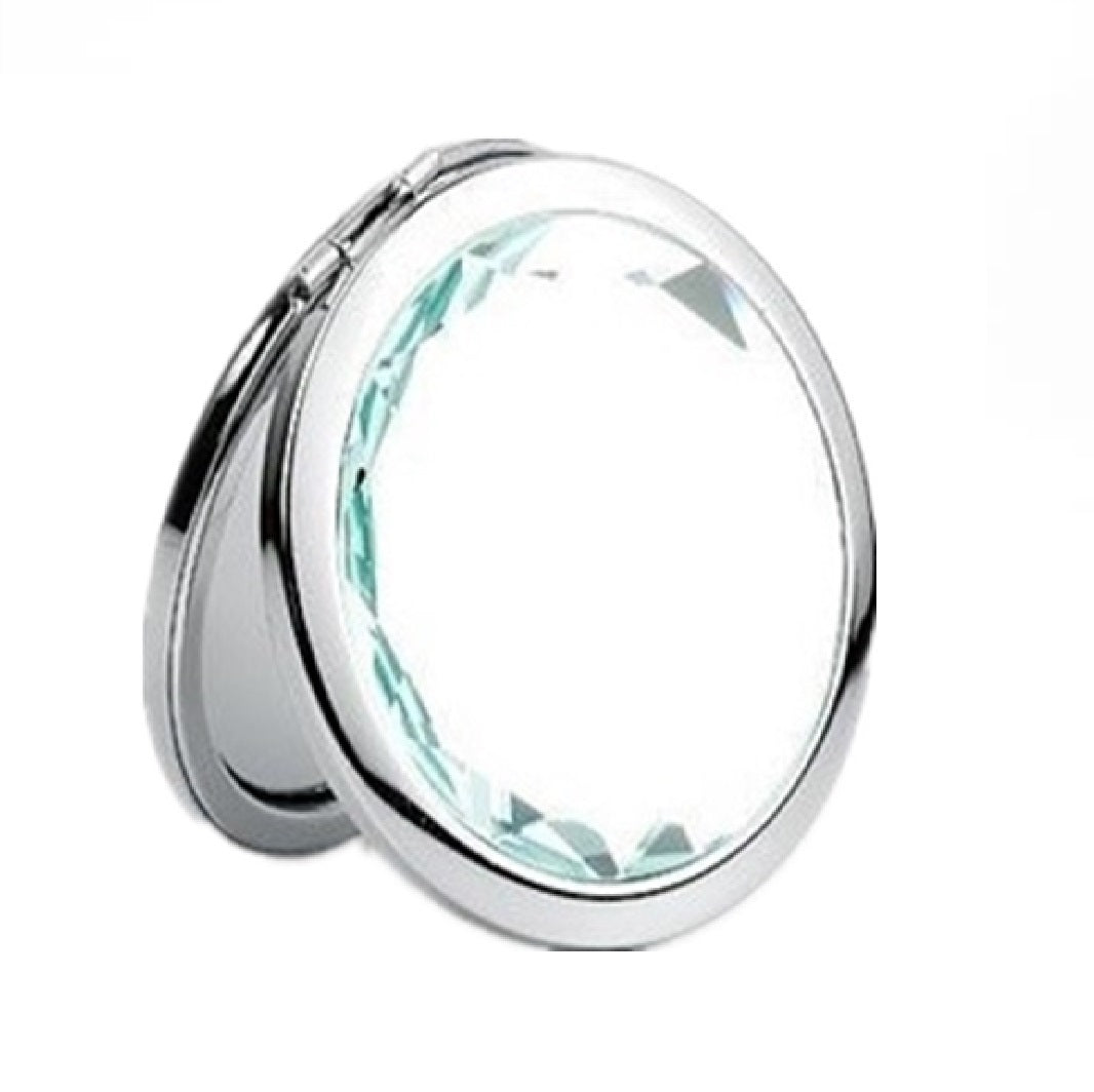 Mia® Jeweled Compact Mirror - Clear white color rhinestone - invented by #MiaKaminski #MiaBeauty #Mirrors #CompactMirror #TravelMirror #purseMirror #Pretty #love #mothersday #wedding
