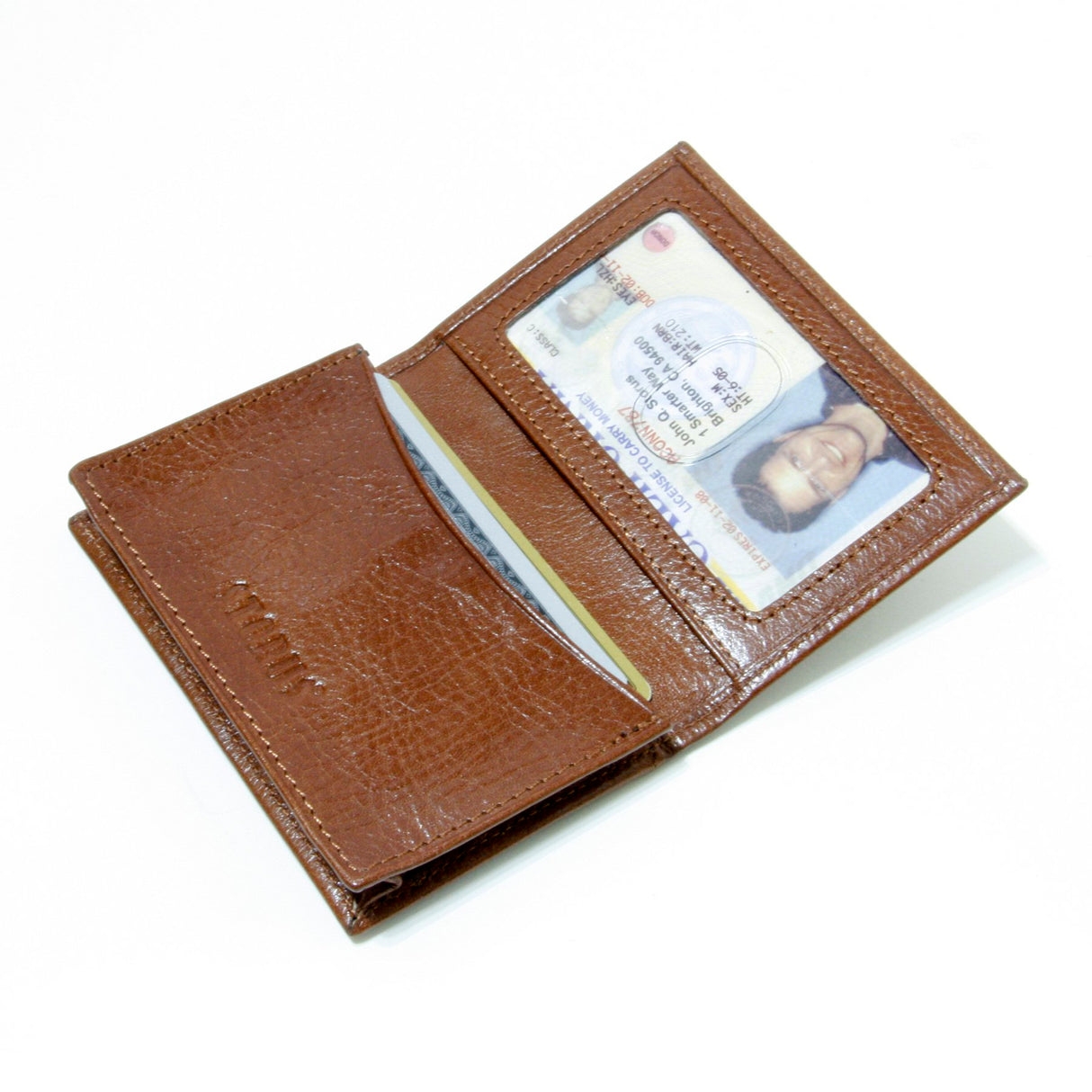 Storus® Smart Wallet™ Leather - cognac color - shown open and filled - #ScottKaminski #Storus #Man #MensAccessories #storagesolutions #organization #Wallets #MoneyClips #storagesolutions #organization #travel #lovethis #life