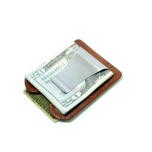 Smart Money Clip® Leather - Cognac - Storus - clip side with money