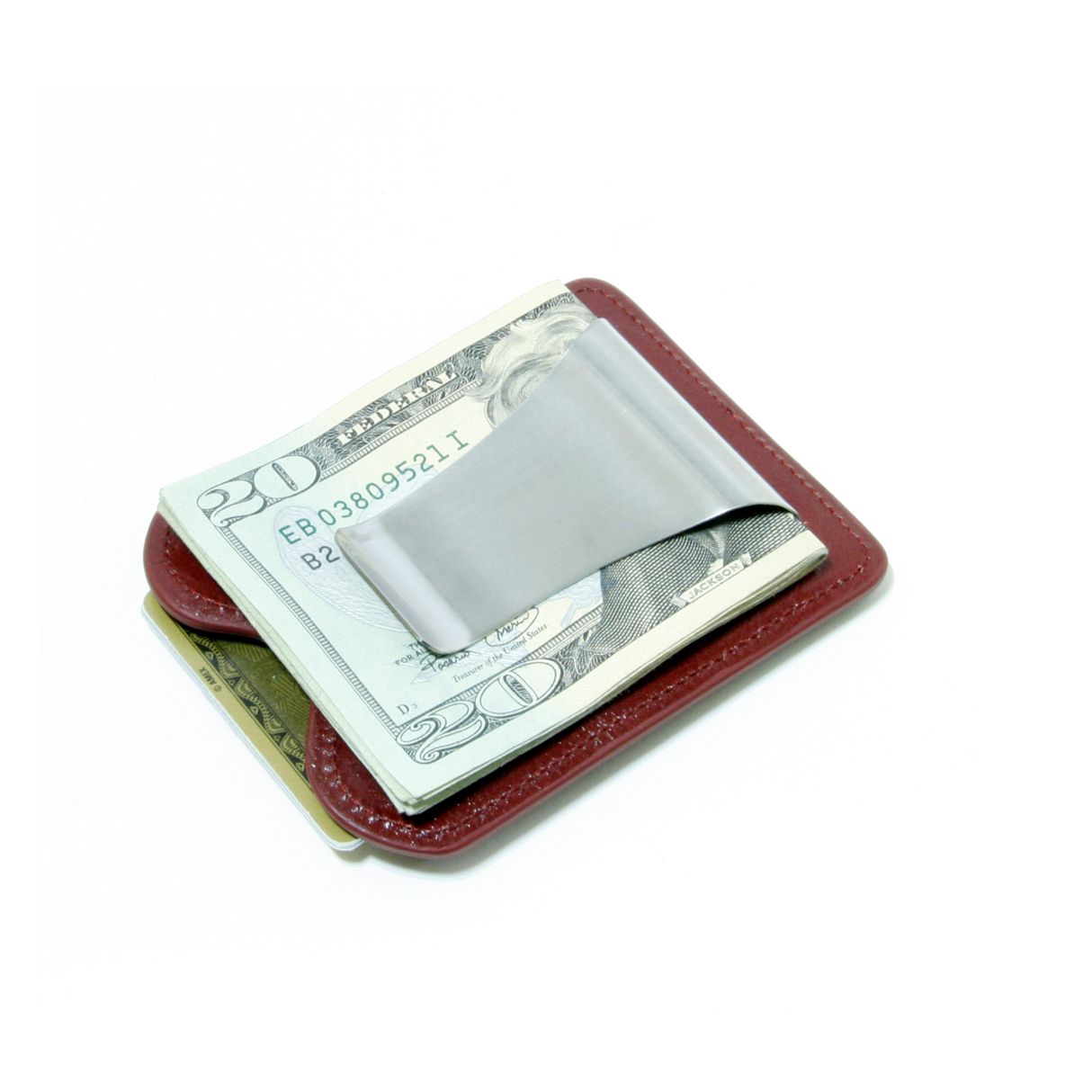 Smart Money Clip® Leather - Wine - Storus - clip side with money