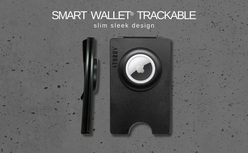 Storus Smart Wallet Carbon Fiber RFID Blocking Wallet on a desk