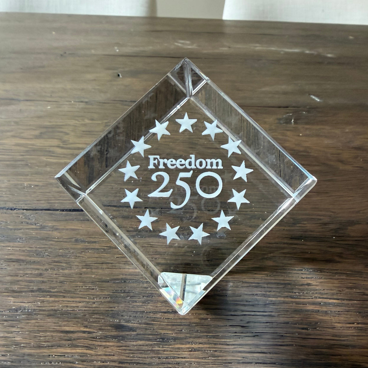 Official Freedom 250 Crystal Block Paper Weight Desk Accessory