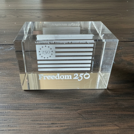 Official Freedom 250 Crystal Paper Weight Desk Accessory
