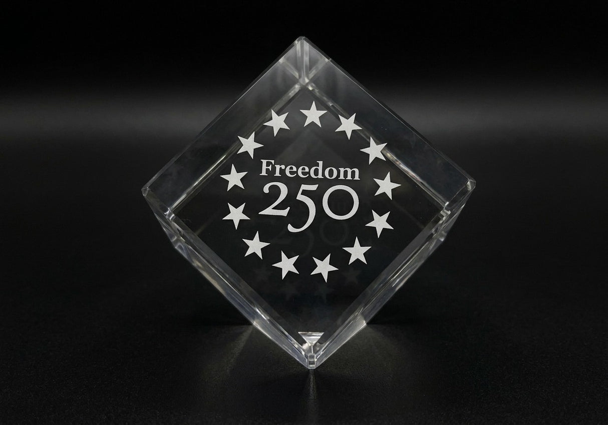 Official Freedom 250 Crystal Block Paper Weight Desk Accessory