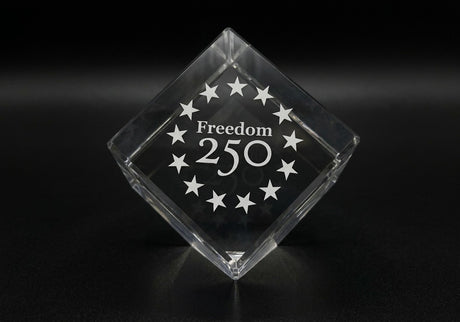 Official Freedom 250 Crystal Block Paper Weight Desk Accessory