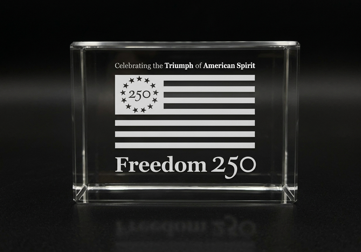 Official Freedom 250 Crystal Paper Weight Desk Accessory