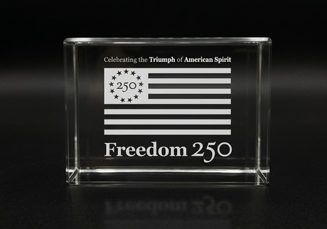 Official Freedom 250 Crystal Paper Weight Desk Accessory