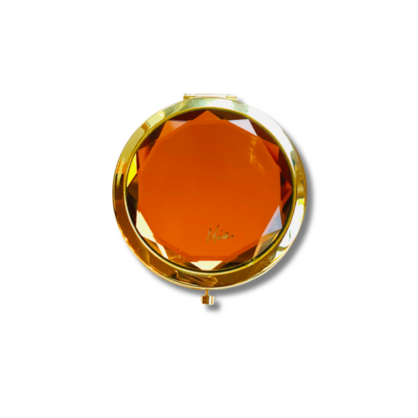Mia Beauty Jeweled Compact mirror with gold metal and gold glass rhinestone