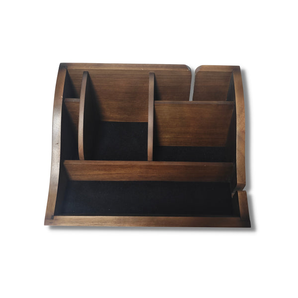Storus Smart Valet Tray in walnut finish front view shown emplty