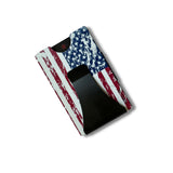 Storus Smart Wallet RFID Blocking card holder money clip wallet in distressed American Flag print clip side shown