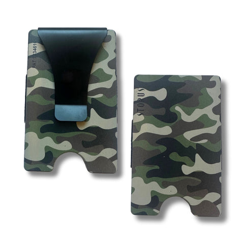 Storus Smart Wallet  RFID blocking card holder money clip in green camouflage print 