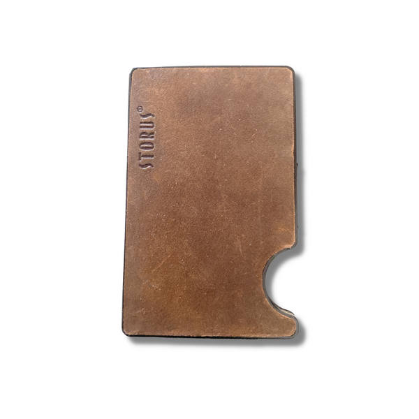 Storus Smart Wallet leather RFID blocking card holder money clip flat side shown