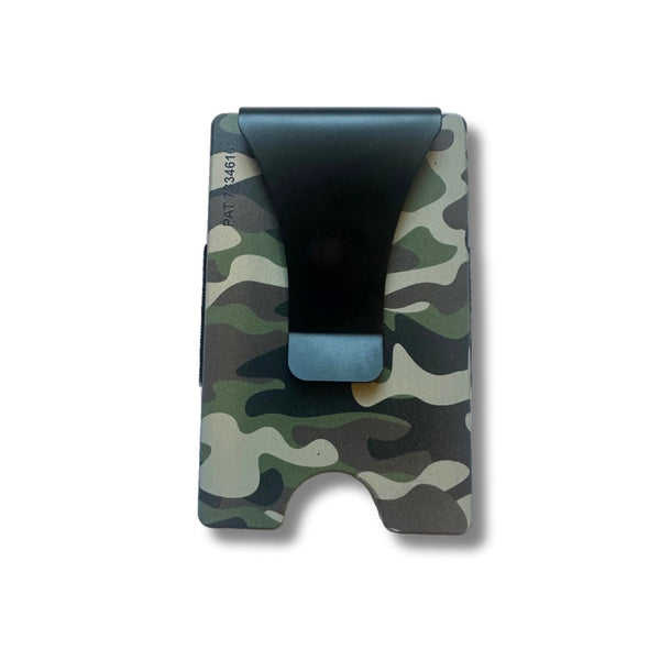 Storus Smart Wallet  RFID blocking card holder money clip in green camouflage print clip side