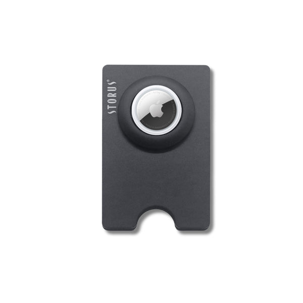 Smart Wallet Trackable with air tag compartment shown with Air Tag inside