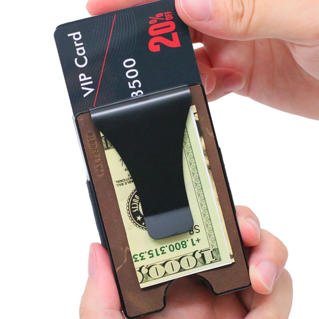 Smart Wallet Leather brown filled action shot