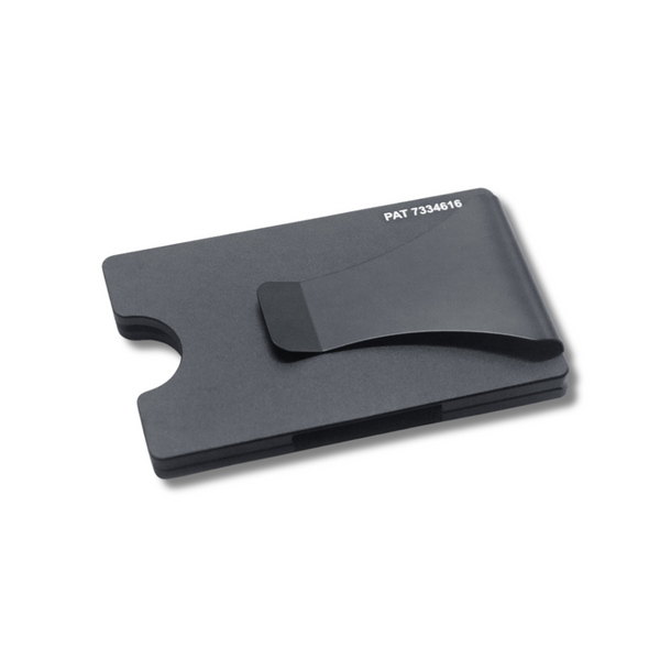 Smart Wallet Trackable with air tag compartment clip side shown empty