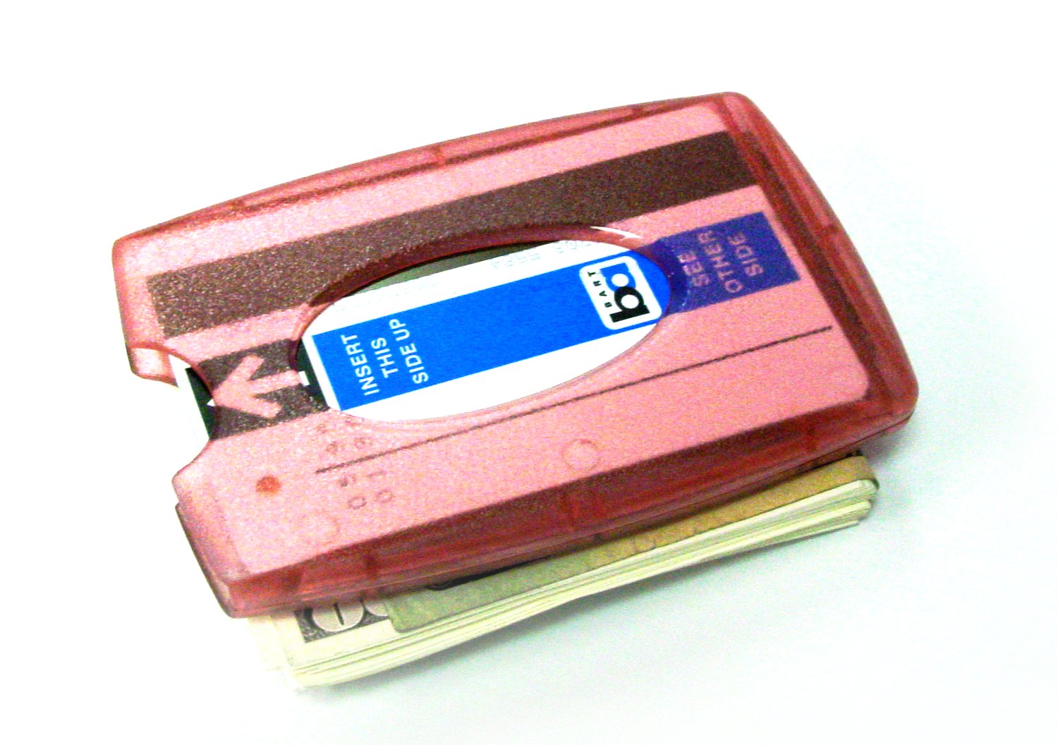 Smart Money Clip® Lite - Pink - Storus - card side shown with a BART card on top
