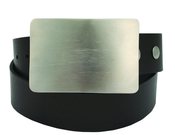 Storus Smart Belt Buckle™ - Titanium finish on leather belt strap