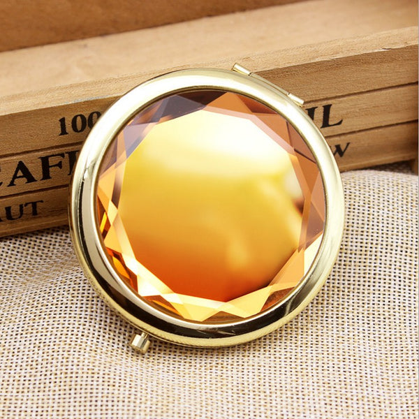 2x/1x Jeweled Compact Mirrors - Gold Metal
