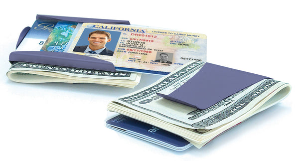 Storus Smart Momey Clip - blue finish - clip side with money and channel side with cards side by side comparison