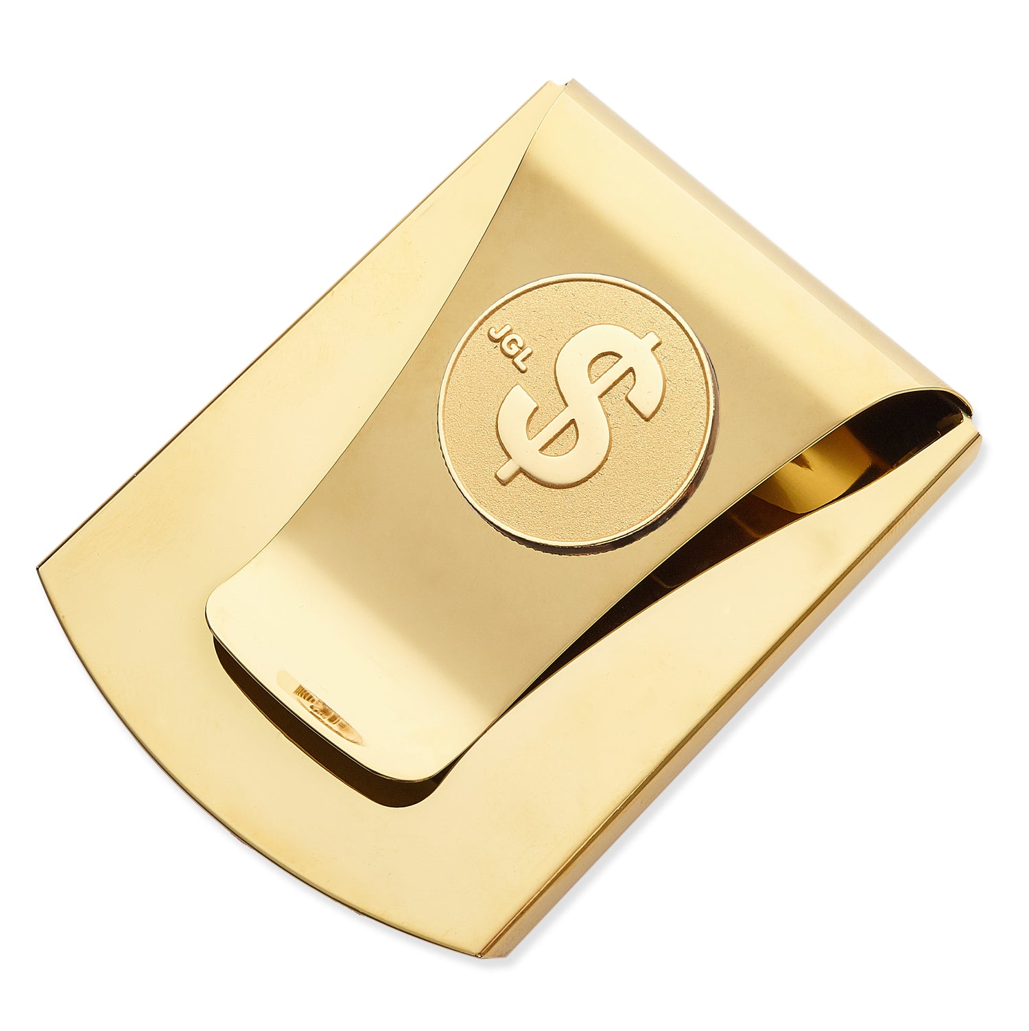Storus® Smart Money Clip®Polished Gold with gold $ sign medallion - Storus - #ScottKaminski #Storus #MoneyClip #SlimClip #bestmoneyclip #groomsmangifts #Swag #Love #trump #President