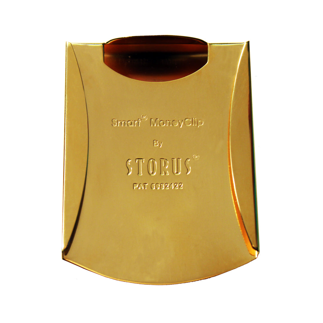 Storus® Smart Money Clip gold finish with channel side empty - #ScottKaminski #Storus #MoneyClip #SlimClip #bestmoneyclip #groomsmengifts #gifts #wedding #fathersday #golf #Swag #Love