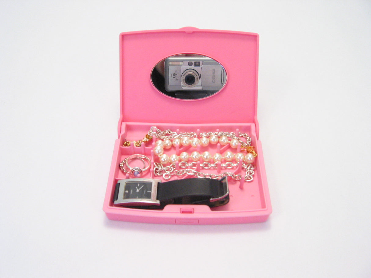 Storus Smart Jewelry Case® Mini - Pink - open front view filled with jewelry