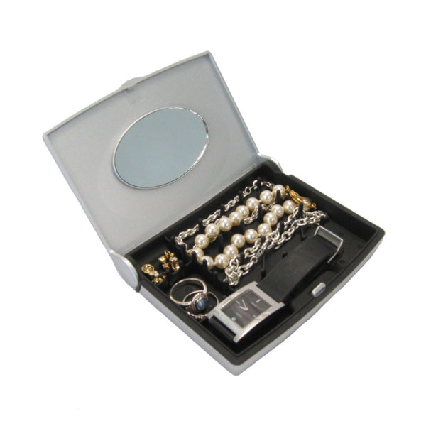 Storus Smart Jewelry Case® Mini - silver - top view open filled with jewelry