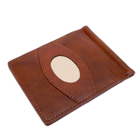 Storus Razor Wallet™ International - Medium Brown color front view with engraving plate