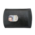 Storus® Metal Smart Card Case With leather Cover - Black - front side with thumb hole and ID inside - #Storus #ScottKaminski #SmartCardCase #cardcase