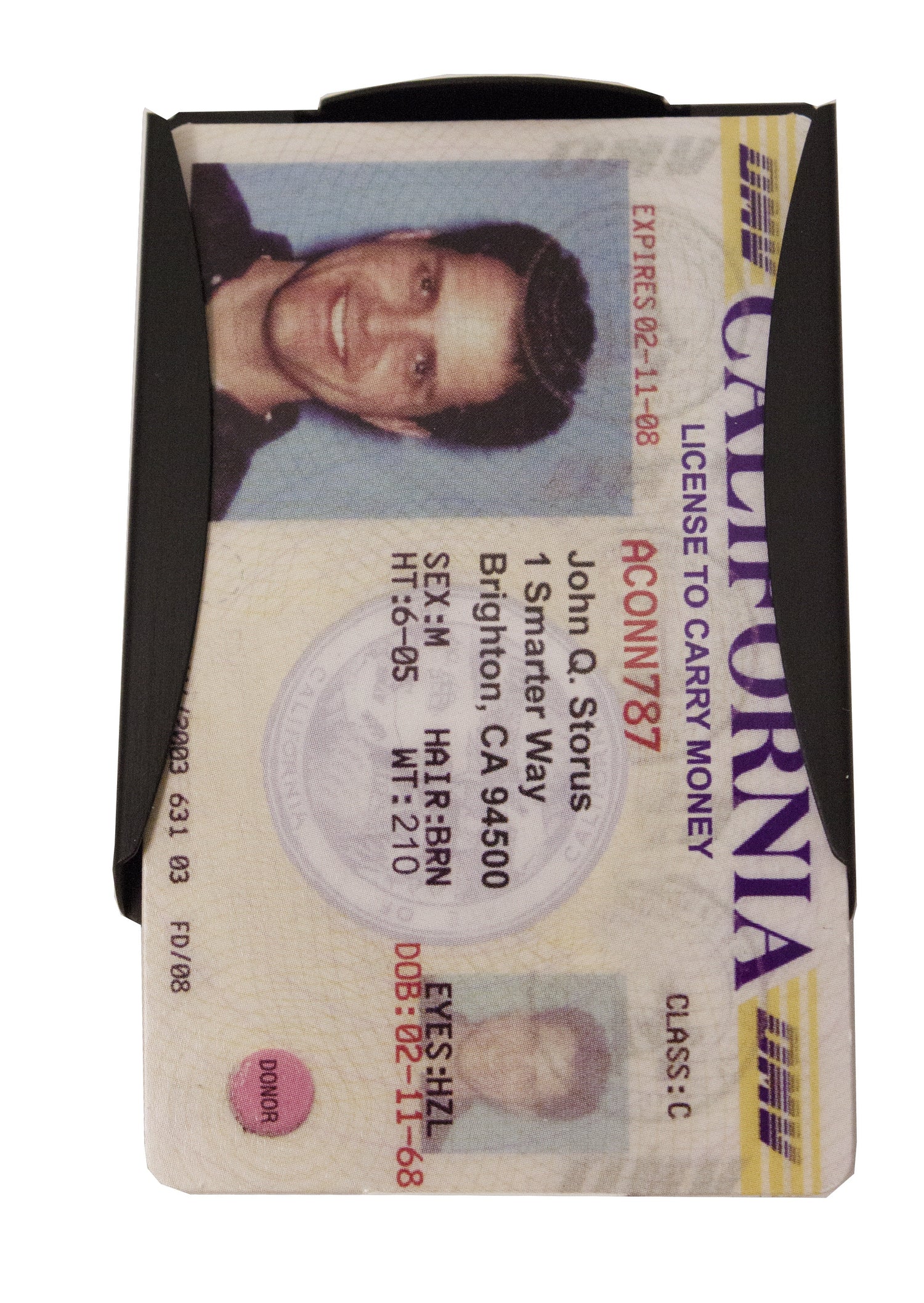 Storus® Smart Money Clip® Brushed Matte Black channel side shown with ID inside - #ScottKaminski #Storus #MoneyClip #SlimClip #bestmoneyclip #groomsmangifts #Swag #Love #trump #President