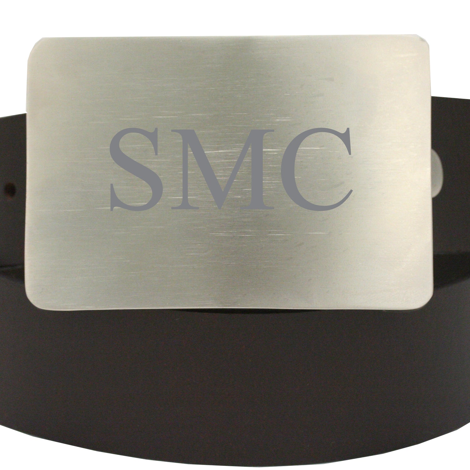 Storus Smart Belt Buckle™ - Brushed Stainless Steel on belt engraved