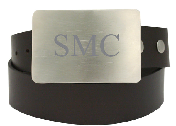 Storus Smart Belt Buckle™ - Brushed Stainless Steel on belt engraved