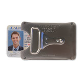 Smart Belt Buckle™ Titanium cards sliding out back view 