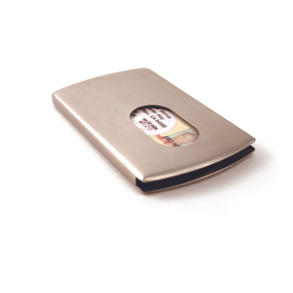 Storus Smart Card Case Metal Brushed Stainless Steel card slot opening view